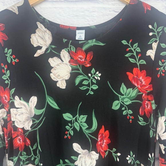 Old Navy Womens Black Floral Print 3/4 Sleeve Dress Size L Tall - Picture 4 of 7